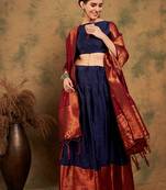 Navy Blue Semi-Stiched Weaving Work Banarasi Silk Lehenga Choli