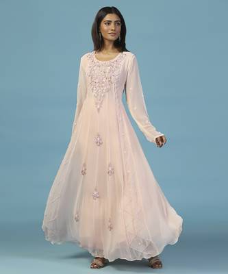 Pink georgette embroidered anarkali 4