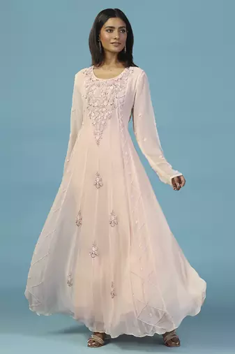 Pink georgette embroidered anarkali