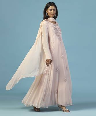 Pink georgette embroidered anarkali 5