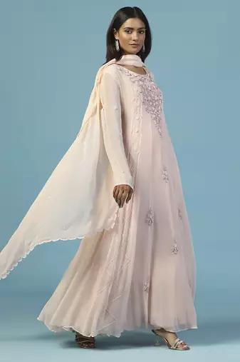 Pink georgette embroidered anarkali