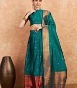 Green Semi-Stiched Weaving Work Banarasi Silk Lehenga Choli 