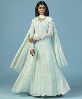 Blue georgette embroidered anarkali 1