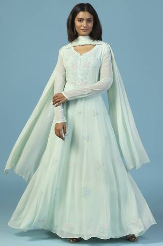 Blue georgette embroidered anarkali