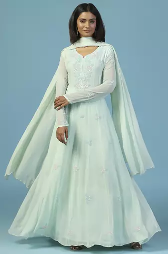 Blue georgette embroidered anarkali