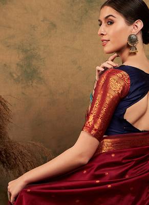 Navy Blue Semi-Stiched Weaving Work Banarasi Silk Lehenga Choli 4