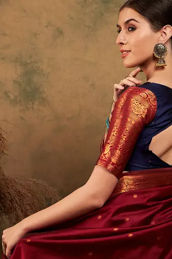 Navy Blue Semi-Stiched Weaving Work Banarasi Silk Lehenga Choli
