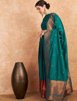 Green Semi-Stiched Weaving Work Banarasi Silk Lehenga Choli 3