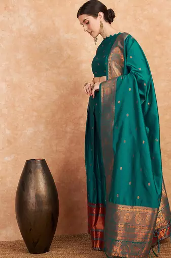 Green Semi-Stiched Weaving Work Banarasi Silk Lehenga Choli