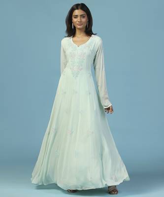 Blue georgette embroidered anarkali 4