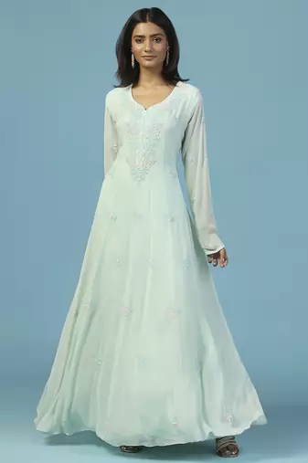 Blue georgette embroidered anarkali