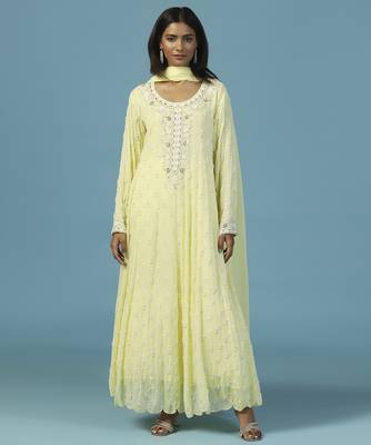 Yellow georgette embroidered anarkali 1