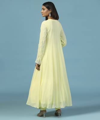 Yellow georgette embroidered anarkali 2