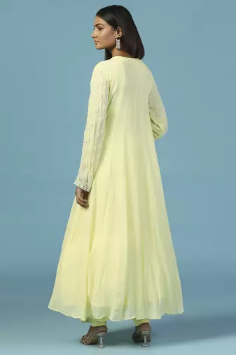 Yellow georgette embroidered anarkali