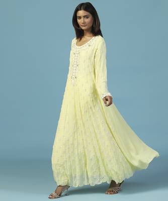 Yellow georgette embroidered anarkali 3