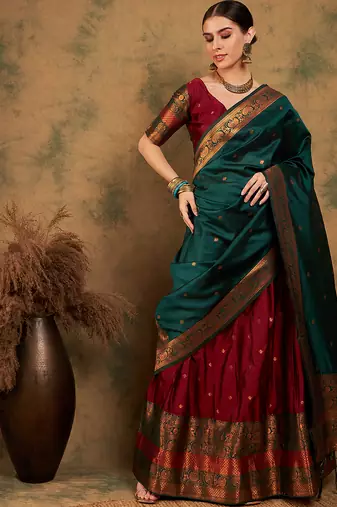 Maroon Semi-Stiched Weaving Work Banarasi Silk Lehenga Choli 
