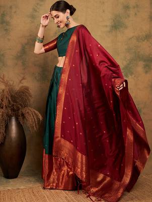 Green Semi-Stiched Weaving Work Banarasi Silk Lehenga Choli 2