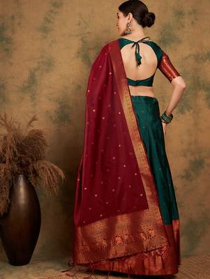 Green Semi-Stiched Weaving Work Banarasi Silk Lehenga Choli 3