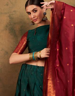 Green Semi-Stiched Weaving Work Banarasi Silk Lehenga Choli 4