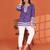 Blue printed delta silk top with lace detailing and square neck