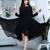 Black fit & flare georgette high-low dress with sheer sleeves