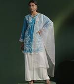 Blue silk embroidered kurta set