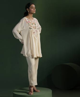 Ivory georgette embroidered co ord set 1