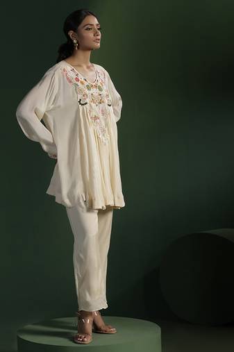 Ivory georgette embroidered co ord set