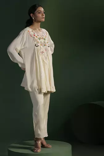 Ivory georgette embroidered co ord set