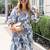 Blue floral puff sleeve fit & flare mini dress with square neck