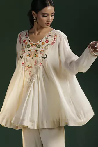 Ivory georgette embroidered co ord set