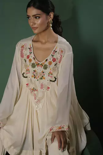 Ivory georgette embroidered co ord set