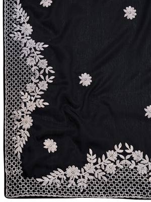 Women's heavy embroidered moss chiffon dual tone black & grey color padding saree for women 5