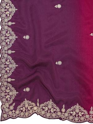 Women's heavy embroidered moss chiffon dual tone wine & maroon color padding saree for women 5