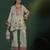 Grey tissue embroidered kurta & pant with potli