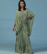 Green crepe embroidered kaftan gown