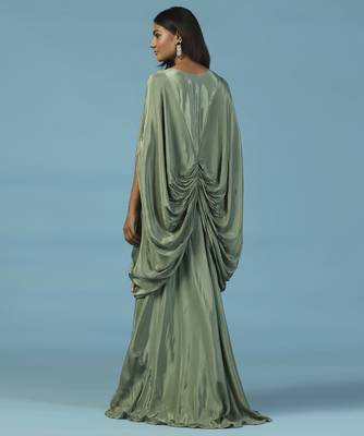 Green crepe embroidered kaftan gown 2