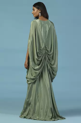 Green crepe embroidered kaftan gown