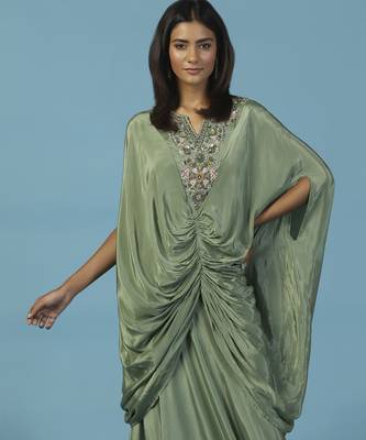 Green crepe embroidered kaftan gown 3