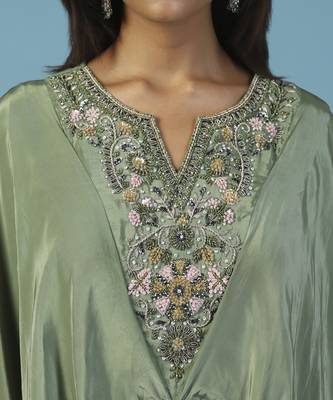 Green crepe embroidered kaftan gown 4