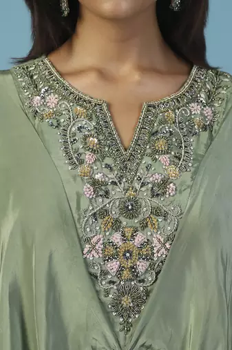 Green crepe embroidered kaftan gown