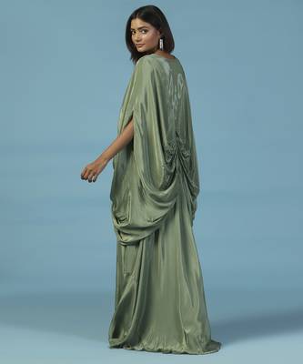 Green crepe embroidered kaftan gown 5