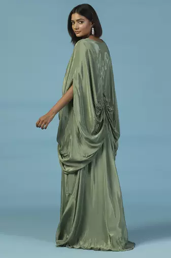 Green crepe embroidered kaftan gown