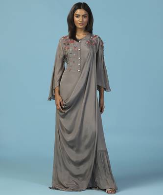 Grey chiffon embroidered gown 1