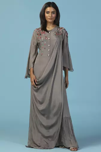 Grey chiffon embroidered gown
