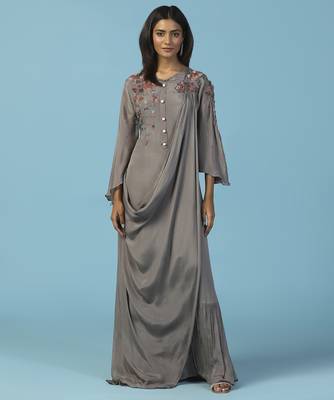 Grey chiffon embroidered gown 2