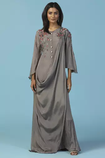 Grey chiffon embroidered gown