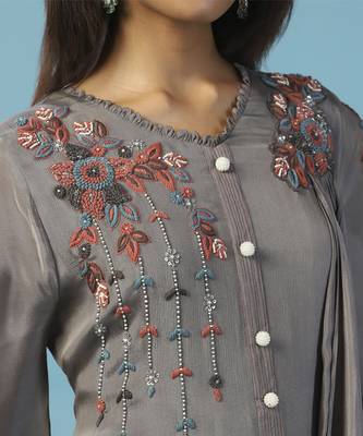 Grey chiffon embroidered gown 3