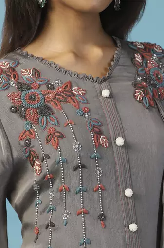 Grey chiffon embroidered gown