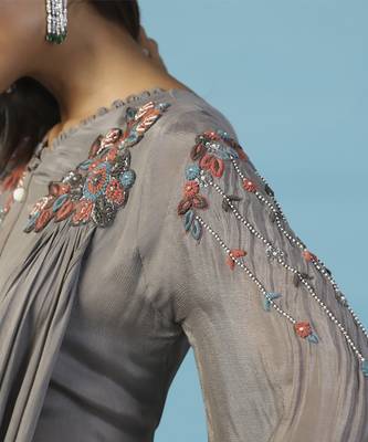 Grey chiffon embroidered gown 4